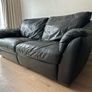 3 seater black leather sofa Image 2