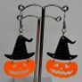 Glitter Witch Hat Jack O' Lantern Pumpkin Earrings Image 2