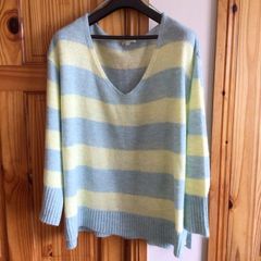 Monsoon Ladies Green and Yellow stripe Mohair wool Blend Lightweight jumper XL oversize Includes Post