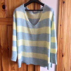 Monsoon Ladies Green and Yellow stripe Mohair wool Blend Lightweight jumper XL oversize Includes Post