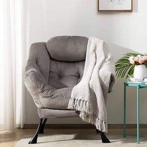 Armchair Comfy Chair Living Room Armchair Velvet Chair Accent Chair Reading Chair Relax Arm Chair Lounge Chair Bedroom Chair with Steel Frame, Dark Grey