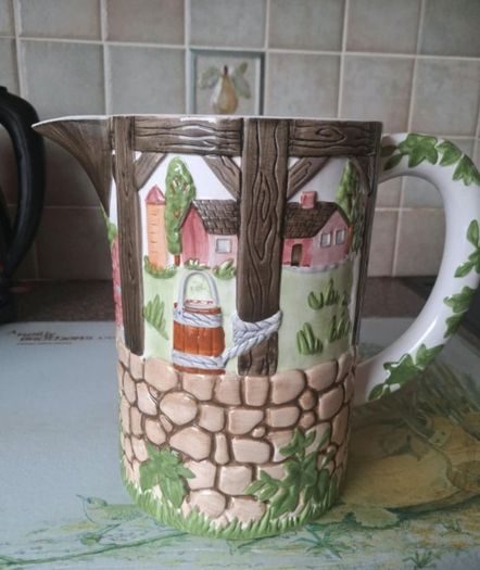 Rare Pair Johnson Bros Friendly Village 3D Pitcher