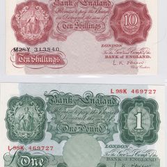 2 x G.B. / England L.K. O'Brien Banknotes