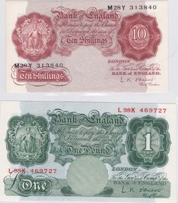 2 x G.B. / England L.K. O'Brien Banknotes