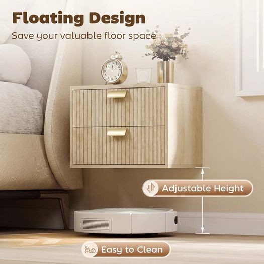 Floating Nightstands Set Wall Mounted Oak