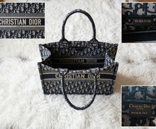 Authentic Christian Dior Large Book Tote - Blue Dior Oblique Embroidery