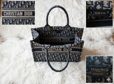 Authentic Christian Dior Large Book Tote - Blue Dior Oblique Embroidery