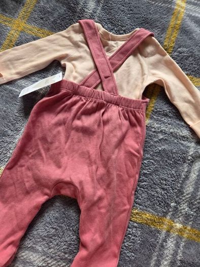 0-3m, Brand-New M&S Pink Soft Dungarees and Bodysuit