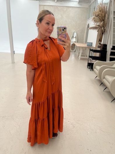 tiered orange maxi dress