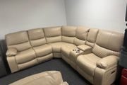 True Beige Corner Leather Recliner Sofa