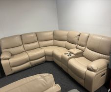 True Beige Corner Leather Recliner Sofa