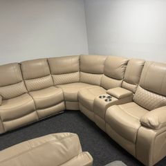 True Beige Corner Leather Recliner Sofa
