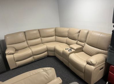 True Beige Corner Leather Recliner Sofa