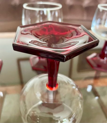 Vintage Luminarc Ruby Red Wine Glass Hexagonal Base Made in France