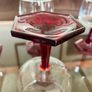 Vintage Luminarc Ruby Red Wine Glass Hexagonal Base Made in France Image 5