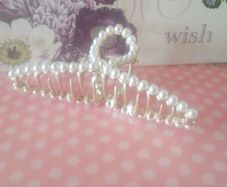 Large Hair Clip, Gold with Pearls