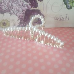 Large Hair Clip, Gold with Pearls