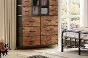Dresser for Bedroom with 10 Fabric Drawers, Tall Chest of Dreawers, Storage Organizer Closet, Wooden Top, Metal Frame, Mesh Door, Rustic Brown