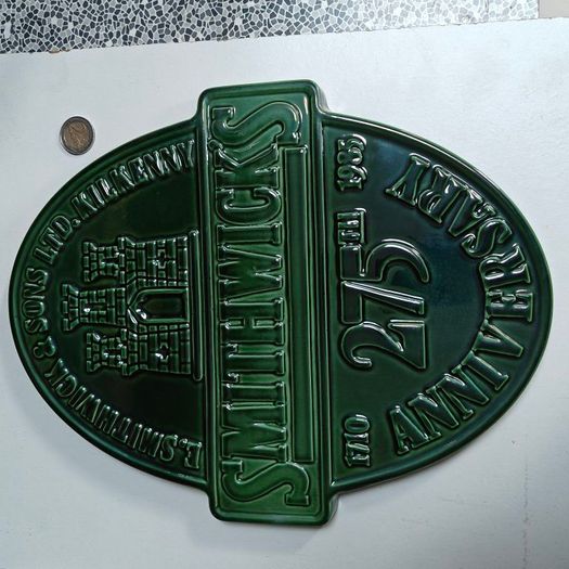 Vintage Smithwick's 275th Anniversary Green Ceramic Plaque produced in 1985. I