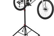 Bicycle Stand with Tool Storage, for Bike Maintenance &amp; Folding and Adjustable, w 4 Legs, Steel, Black