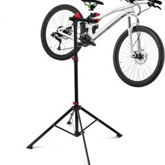 Bicycle Stand with Tool Storage, for Bike Maintenance & Folding and Adjustable, w 4 Legs, Steel, Black