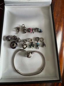 Original Pandora bracelet with many charms silver 925