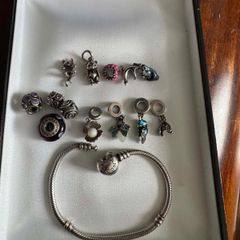 Original Pandora bracelet with many charms silver 925