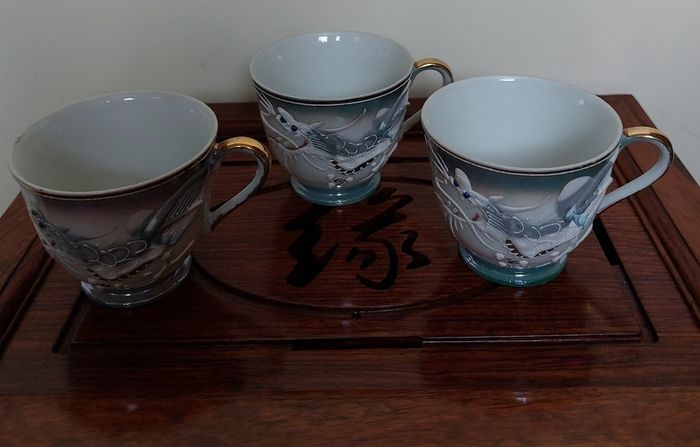 Vintage Japanese Geisha Moriage Lithophane  Coffee Set