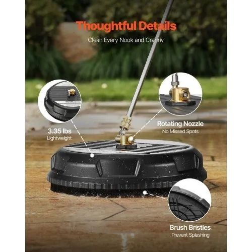 15" Pressure Washer Surface Cleaner, Plastic Pressure Washer Attachments with 4 Wheels, 4000 Max PSI, 1/4 Quick Connector, 2 Spray Nozzles