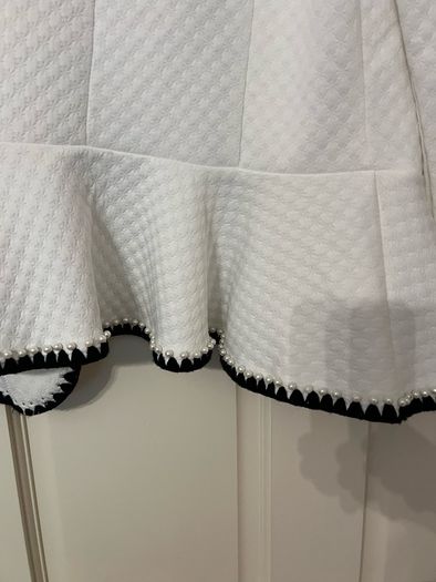 White blazer with black and pearl trim, size M