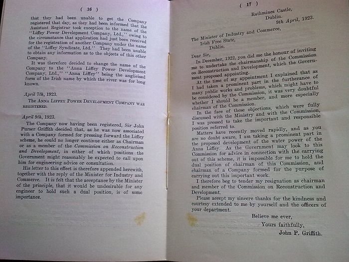 Legends, dates, and events Anna Liffey Power Development Co, 1924
