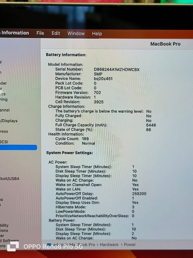 Touch Bar MacBook Pro 15" 2017 A1707 2.8 GHz Core i7 16GB RAM 512GB SSD macOS Vetura 13.7.8 (Battery Cycle: 189)