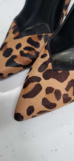 KAREN MILLEN Ella Leather Leopard Print High Heels Sz 7 (Fit 7-7.5UK) - Rrp 175 (New)