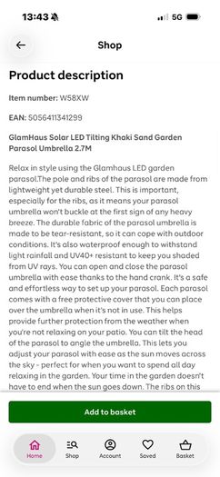 Glamhaus 2.7m Tilting Khaki Sand Parasol Umbrella