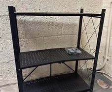 3 Tier Black Metal Shelf Unit-Pop up- Brand New - Pop Up - With Wheels - No Tools