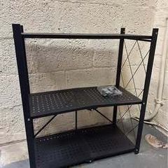 3 Tier Black Metal Shelf Unit-Pop up- Brand New - Pop Up - With Wheels - No Tools