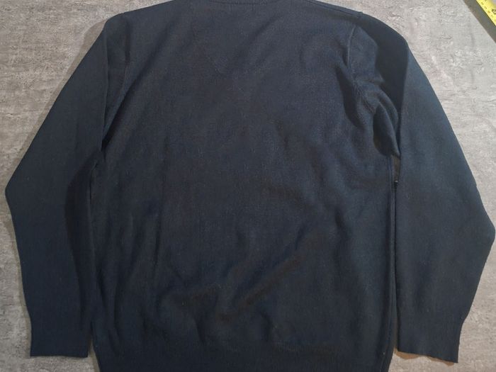 Paul Smith London Men's V-Neck Sweater XXL Navy Blue Merino Wool Cashmere Stripe