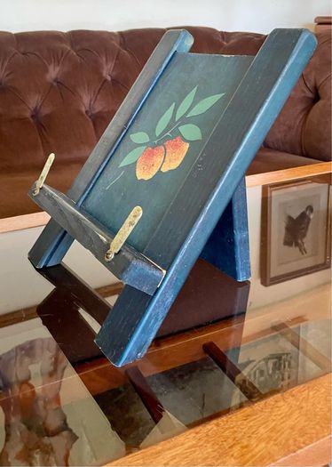 Rustic Teal Blue Wooden Cookbook Stand Folding Recipe Book Holder Tablet iPad Easel