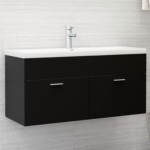 Sink Cabinet with Built-in Basin Black Chipboard
