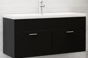 Sink Cabinet with Built-in Basin Black Chipboard