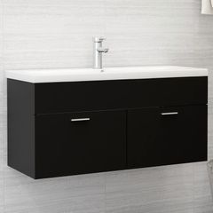 Sink Cabinet with Built-in Basin Black Chipboard