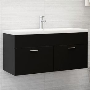 Sink Cabinet with Built-in Basin Black Chipboard