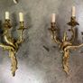 Pair of nice quality old brass French wall lights. Image 2