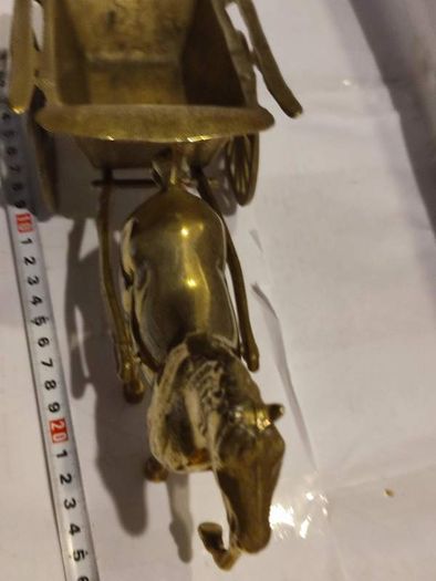 Antique Brass Horse & Hay Cart .