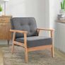 Sitting Chairs for Living Room, Wooden Accent Chair Lounge Armchair Retro Linen Fabric Upholstered w/ Arm Grey Image 2