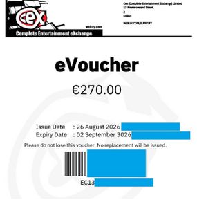 CeX Voucher - Face Value 270 Euro