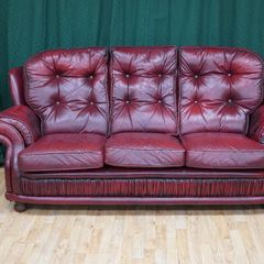 Deep-Red Leather Three Seater