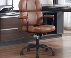 Office Chair, Ergonomic for Study, PU Leather, 360 Swivel Chair, Height-Adjustable Computer Chair for Office, Living Room, Bedroom (Brown)