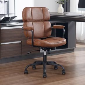 Office Chair, Ergonomic for Study, PU Leather, 360 Swivel Chair, Height-Adjustable Computer Chair for Office, Living Room, Bedroom (Brown)
