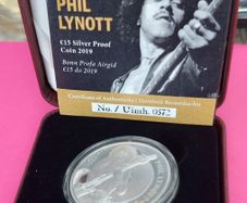 Ireland 15 Euro Silver Proof Coin. 2019. Phil Lynott Uncirculated